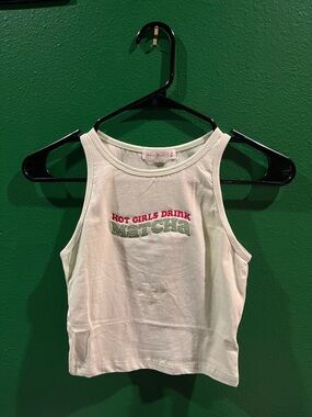 **CUSTOM** Active Basic White Crop Tank with Pink & Green Embroidered Slogan